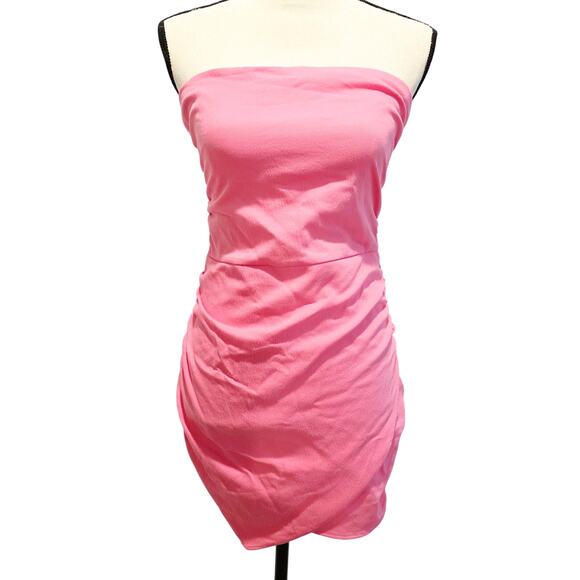Zara Pink Strapless Mini Dress Draped Ruched Size Medium - Picture 1 of 12